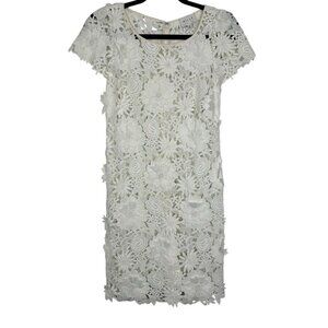 Milly 3D White Floral Embroidered Short Sleeve‎ Cocktail Mini Dress